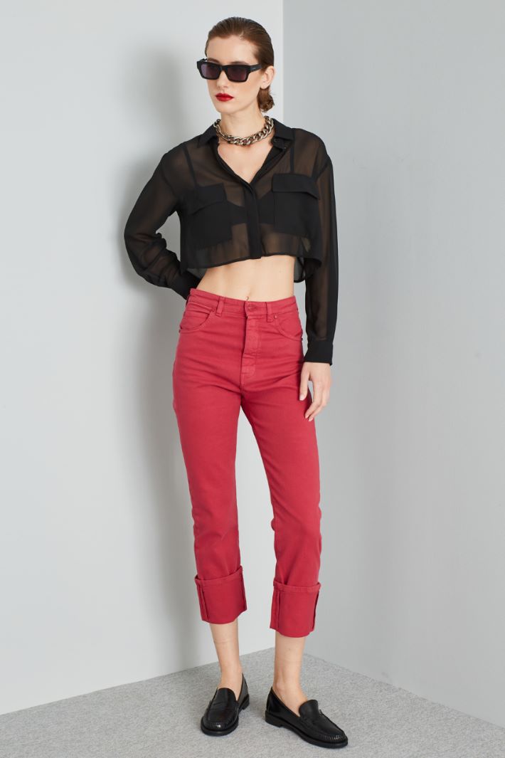 Pantaloni in bull con risvolto - LAMPONE - Fashion Market