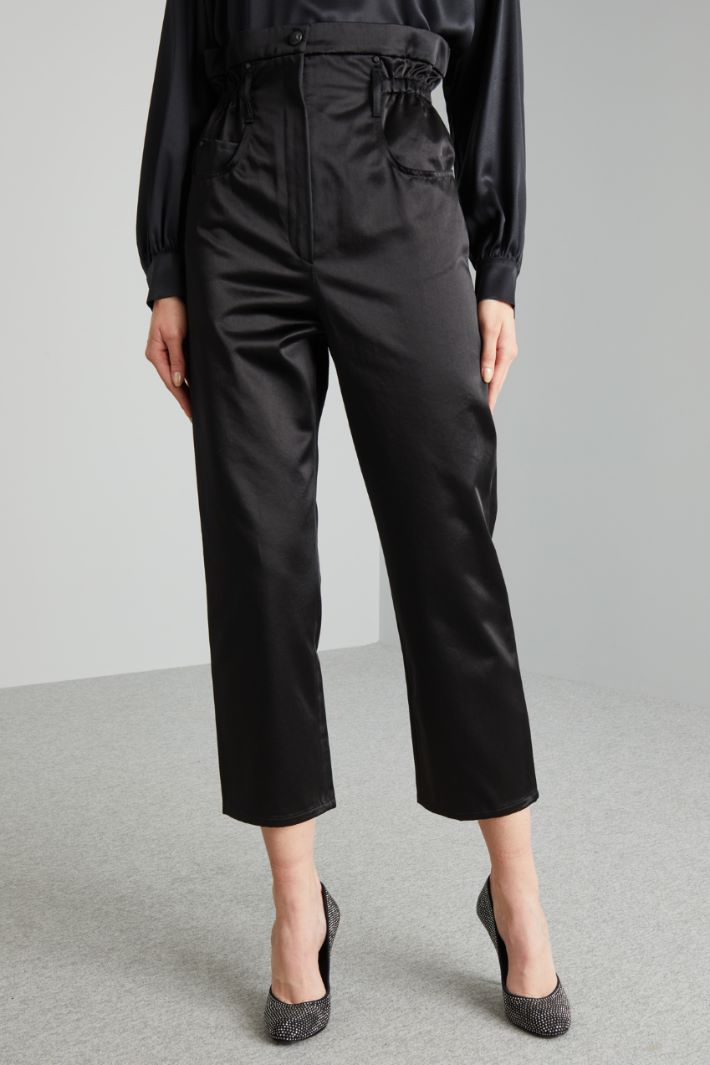 Pantaloni a vita alta in raso - NERO - Fashion Market - 2