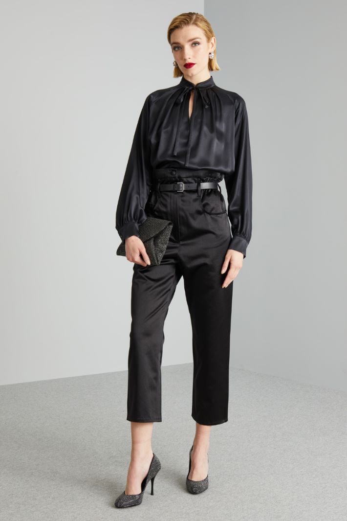 Pantaloni a vita alta in raso - NERO - Fashion Market