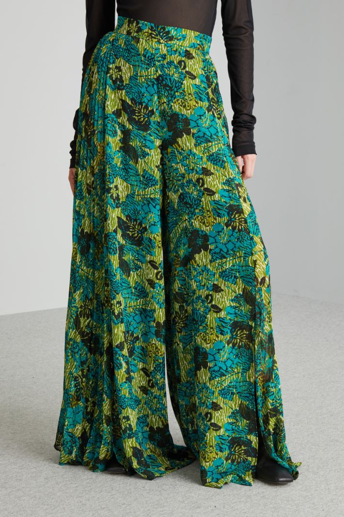 Pantaloni ampi in georgette - PAVONE VERDE NERO - Fashion Market - 2