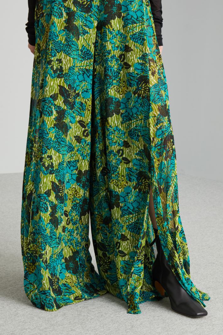 Pantaloni ampi in georgette - PAVONE VERDE NERO - Fashion Market - 3