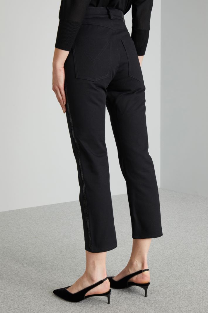 Pantaloni con bande di strass - NERO - Fashion Market - 4
