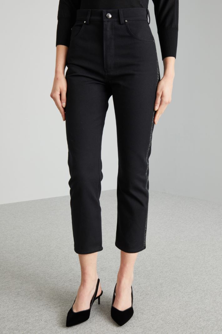 Pantaloni con bande di strass - NERO - Fashion Market - 2