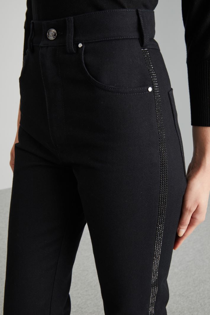 Pantaloni con bande di strass - NERO - Fashion Market - 3
