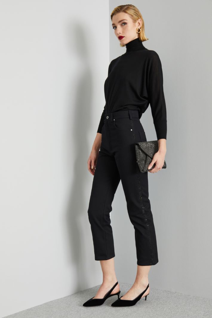 Pantaloni con bande di strass - NERO - Fashion Market