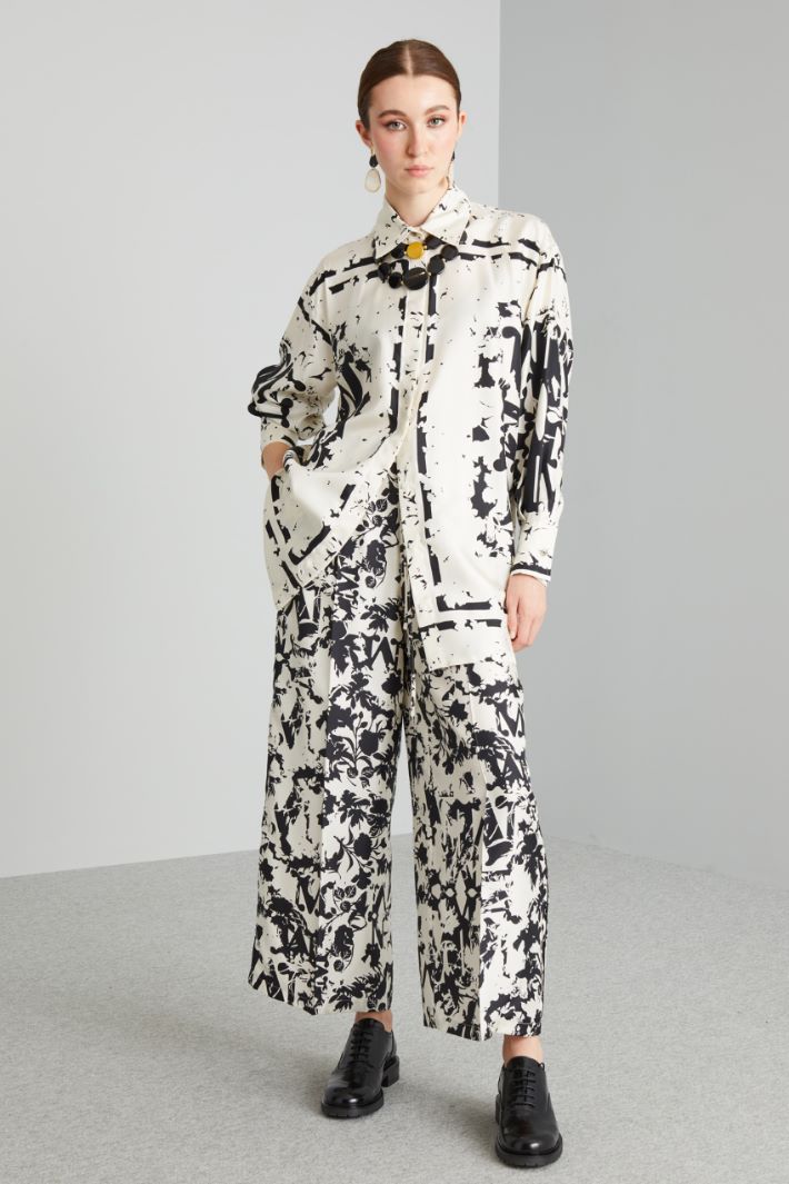 Pantaloni ampi in pura seta - AVORIO NERO - Fashion Market