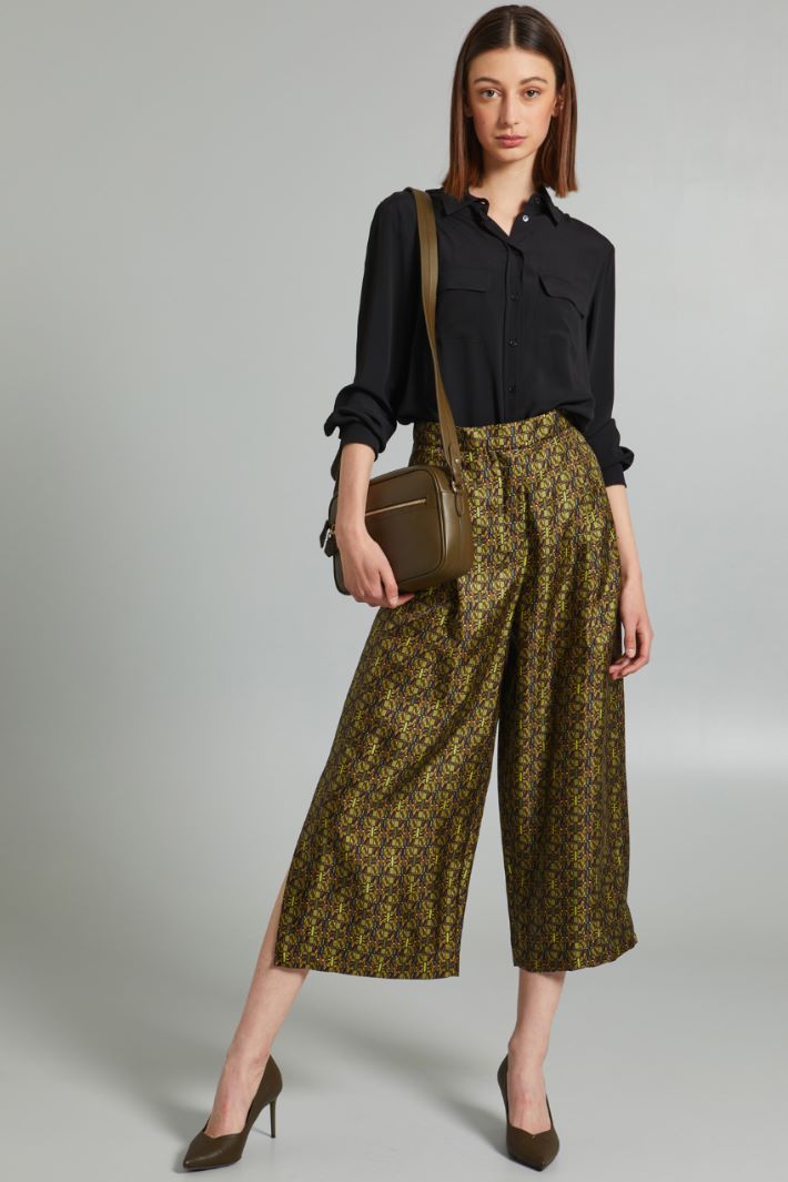 Pantaloni in seta con spacchi - VERDE OLIVA - Fashion Market