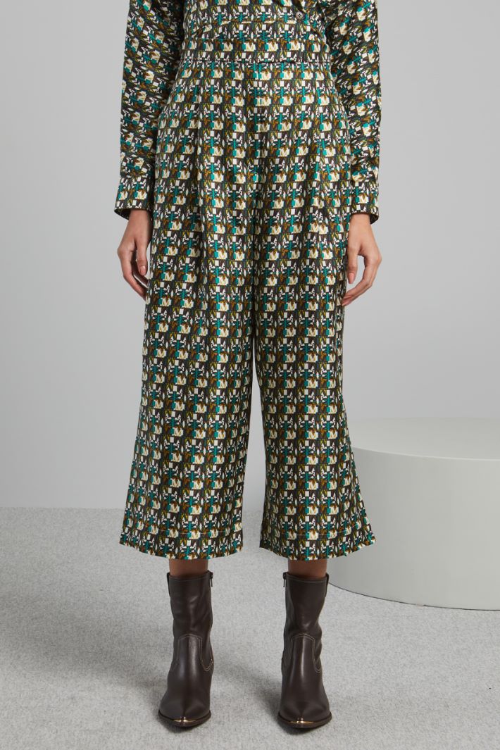 Pantaloni in seta con spacchi - SMERALDO KAKI BIANCO - Fashion Market - 2