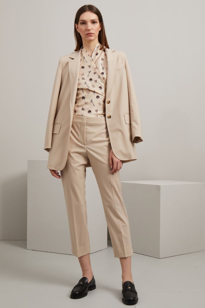 Pantalone a sigaretta in lana - BEIGE - Fashion Market