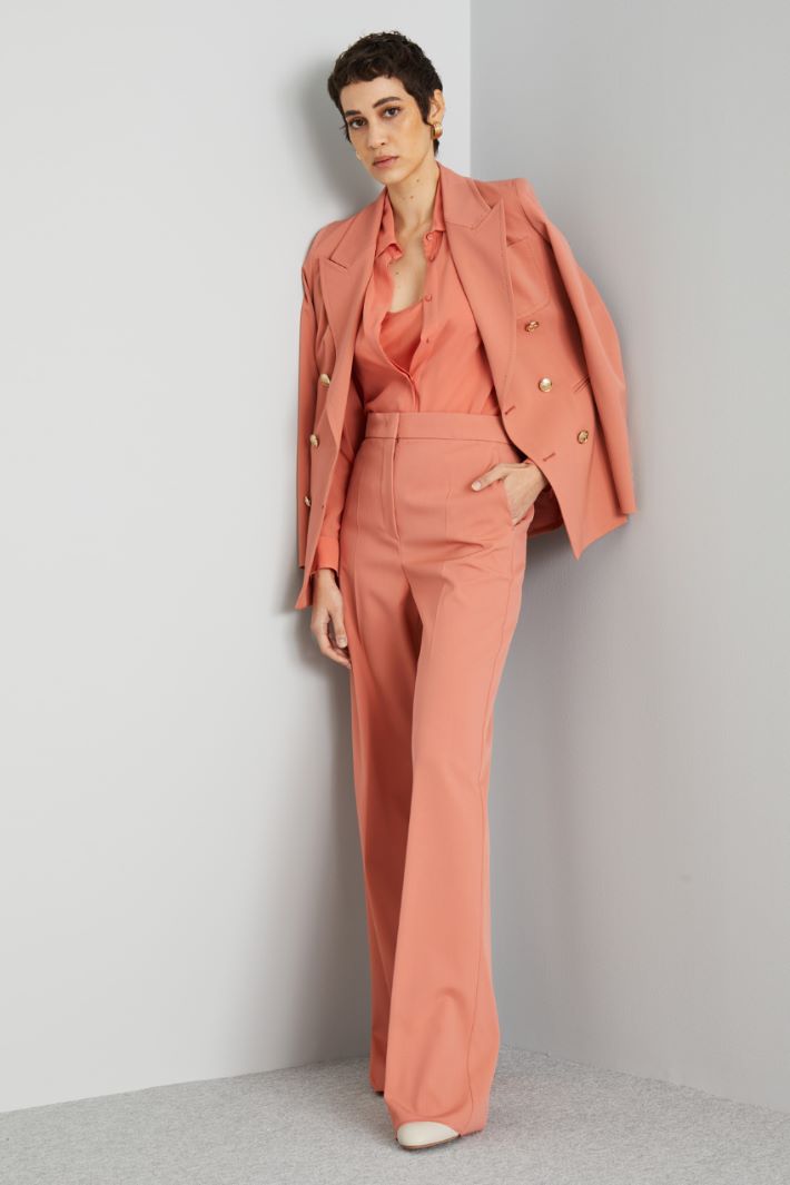 Pantalone a vita alta in lana - SALMONE - Fashion Market