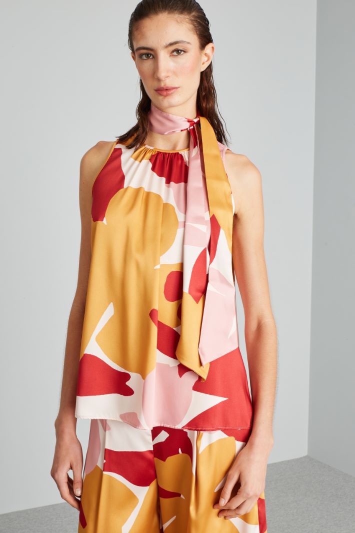 Top smanicato in twill - ROSSO ROSA SENAPE - Fashion Market - 2