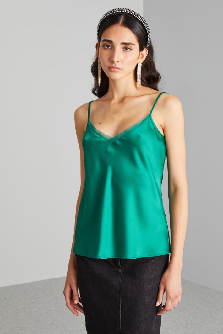 Top con bordo in tulle - VERDE SMERALDO - Fashion Market - 2