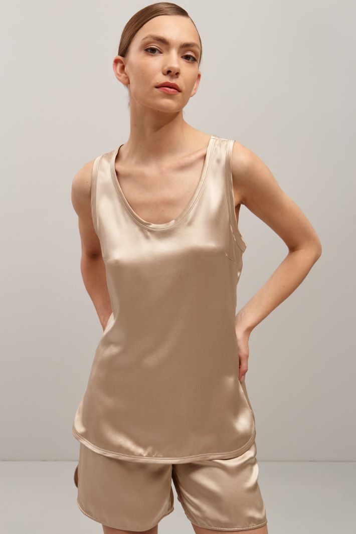 Top in raso di pura seta - CHAMPAGNE - Fashion Market - 2