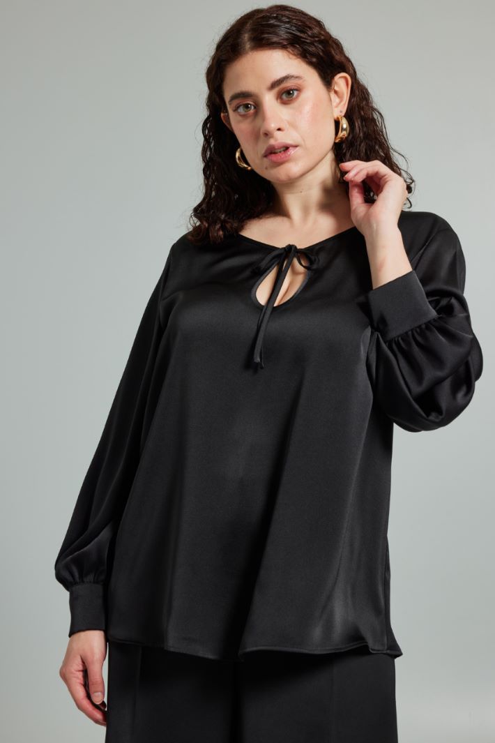 Blusa in raso martellato - NERO - Fashion Market - 2