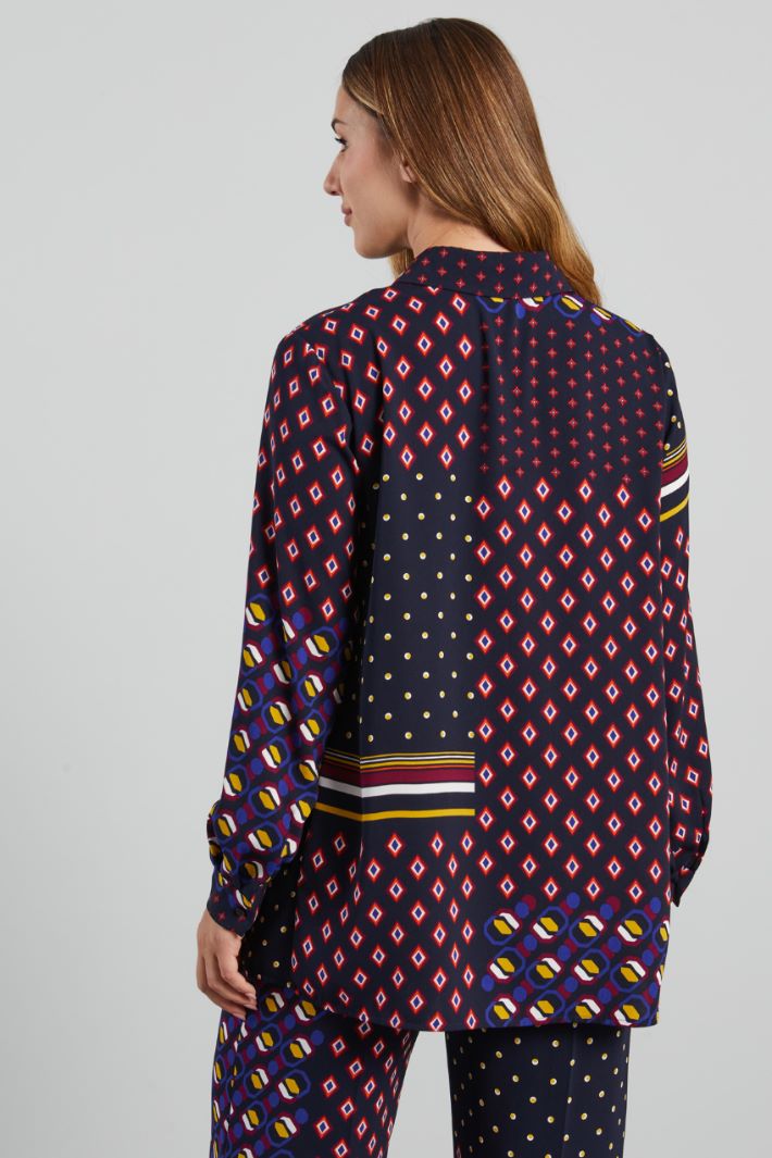 Camicia in cady stampato - BLU NOTTE ARANCIONE - Fashion Market - 4