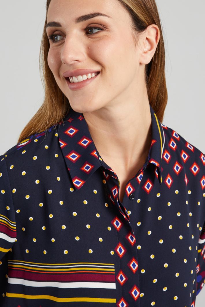 Camicia in cady stampato - BLU NOTTE ARANCIONE - Fashion Market - 3