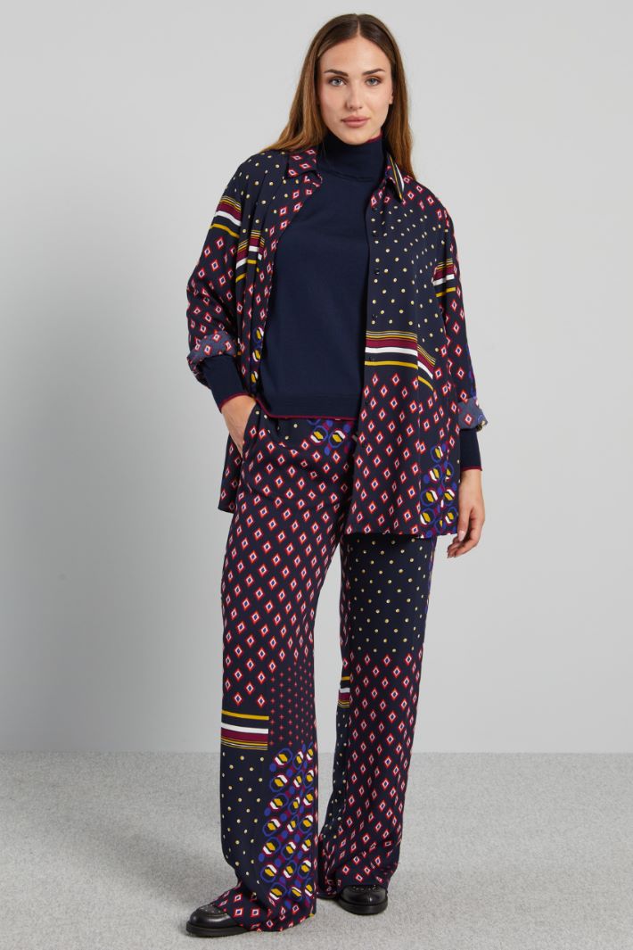 Camicia in cady stampato - BLU NOTTE ARANCIONE - Fashion Market