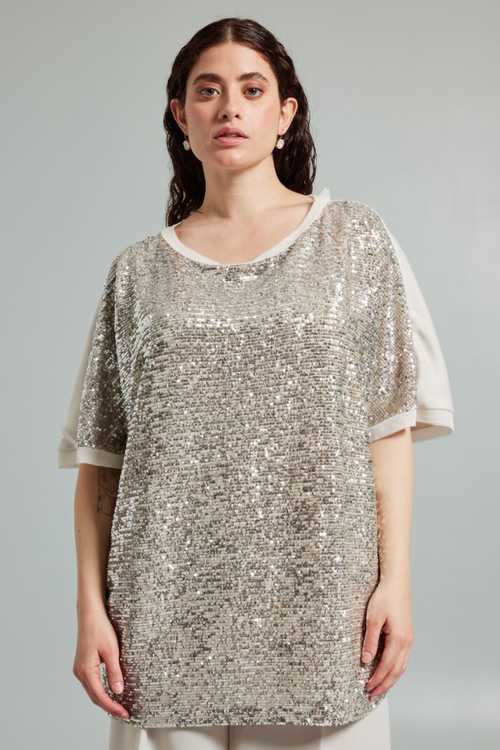 Top morbido con paillettes - AVORIO ARGENTO - Fashion Market - 2