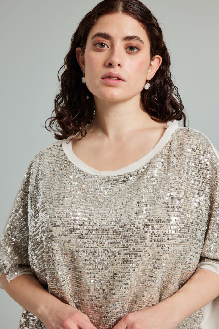 Top morbido con paillettes - AVORIO ARGENTO - Fashion Market - 3