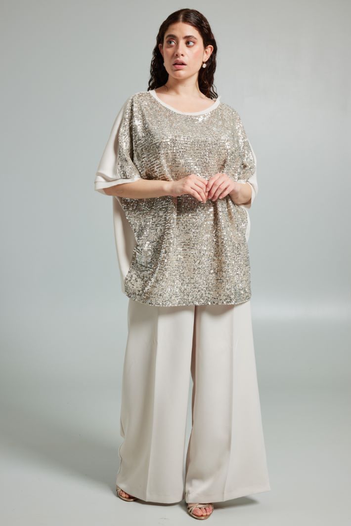 Top morbido con paillettes - AVORIO ARGENTO - Fashion Market