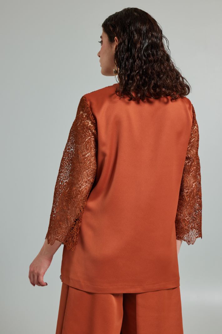 Top in pizzo con scollo a V - TERRACOTTA - Fashion Market - 4