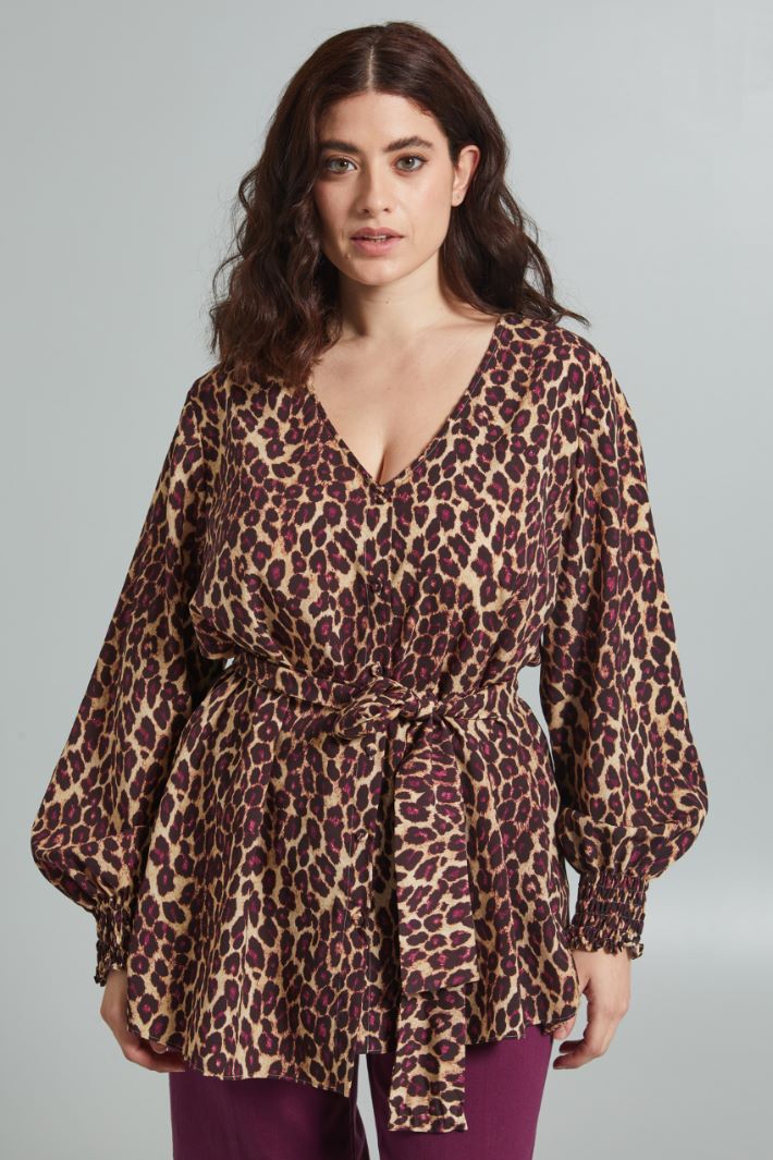Blusa con foulard - BEIGE MARRONE CICLAMINO - Fashion Market - 2