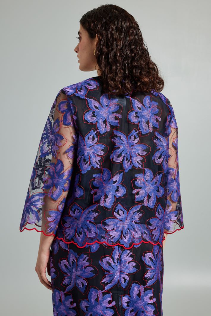 Top in tulle ricamato - VIOLA NERO ROSSO - Fashion Market - 4