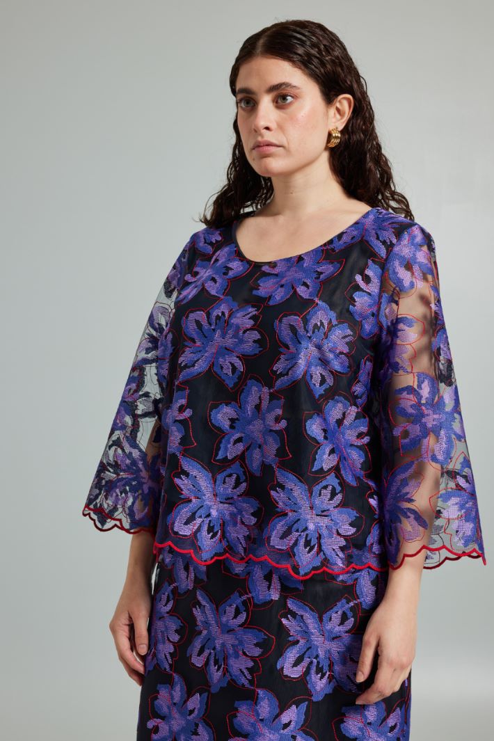 Top in tulle ricamato - VIOLA NERO ROSSO - Fashion Market - 2