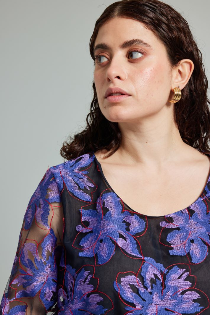 Top in tulle ricamato - VIOLA NERO ROSSO - Fashion Market - 3