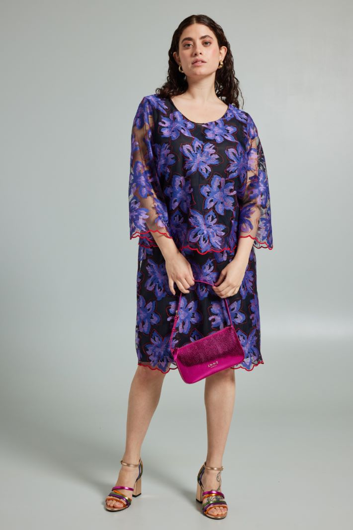 Top in tulle ricamato - VIOLA NERO ROSSO - Fashion Market