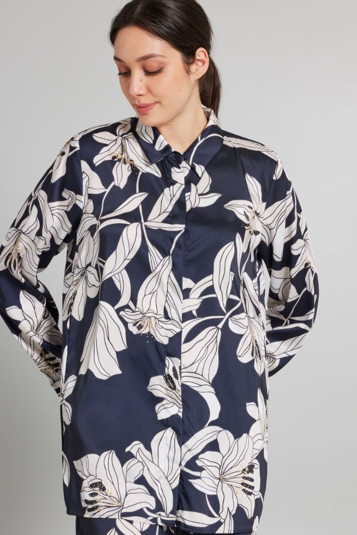 Camicia in twill stampato - BLU NOTTE BIANCO - Fashion Market - 2