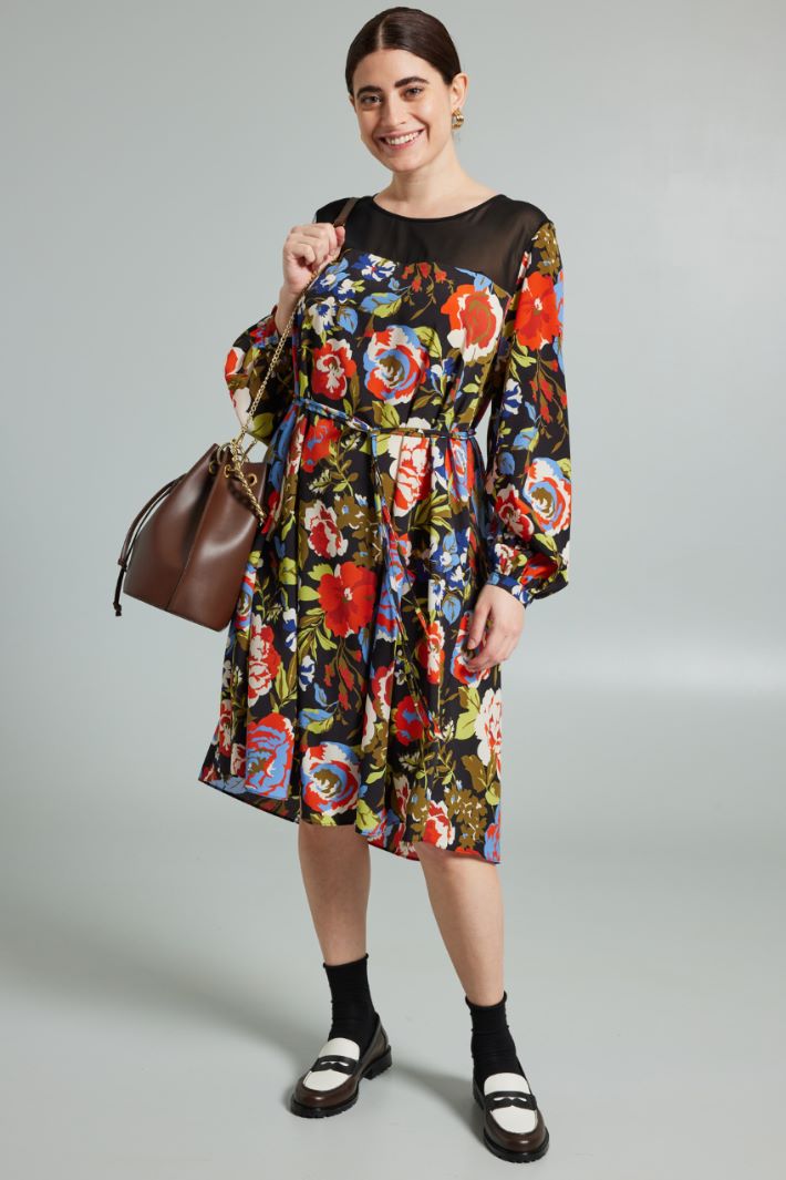 Abito con maniche a palloncino - NERO VERDE BLU - Fashion Market