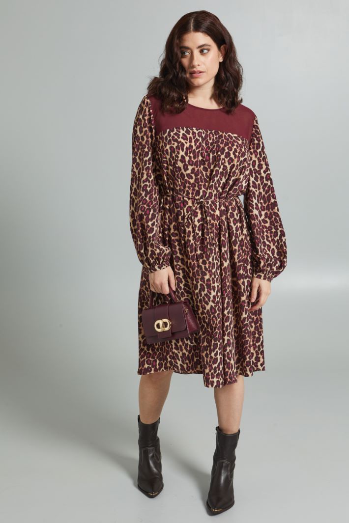 Abito con maniche a palloncino - BEIGE MARRONE BORDEAUX - Fashion Market - 2