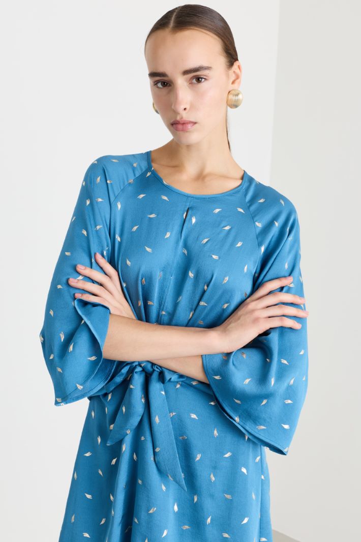 Abito fluido con fiocco in vita - AZZURRO - Fashion Market - 3