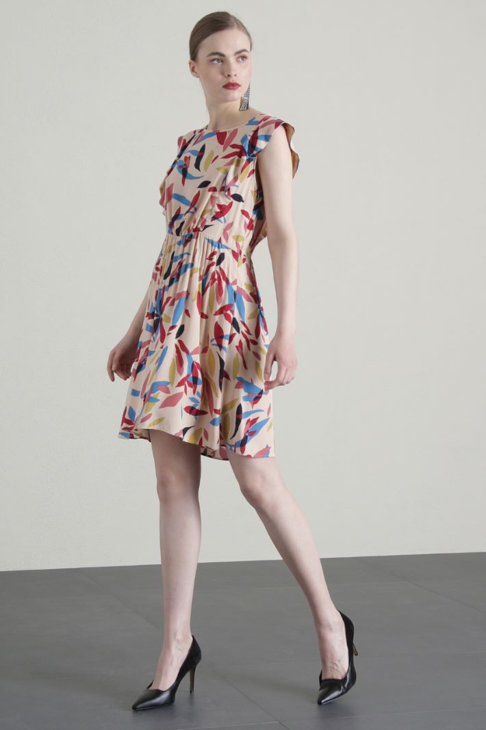 Abito in crepé con volant - SABBIA - Fashion Market