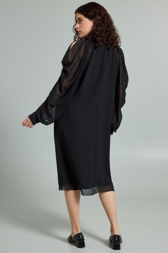 Abito con maniche drappeggiate - NERO - Fashion Market - 4
