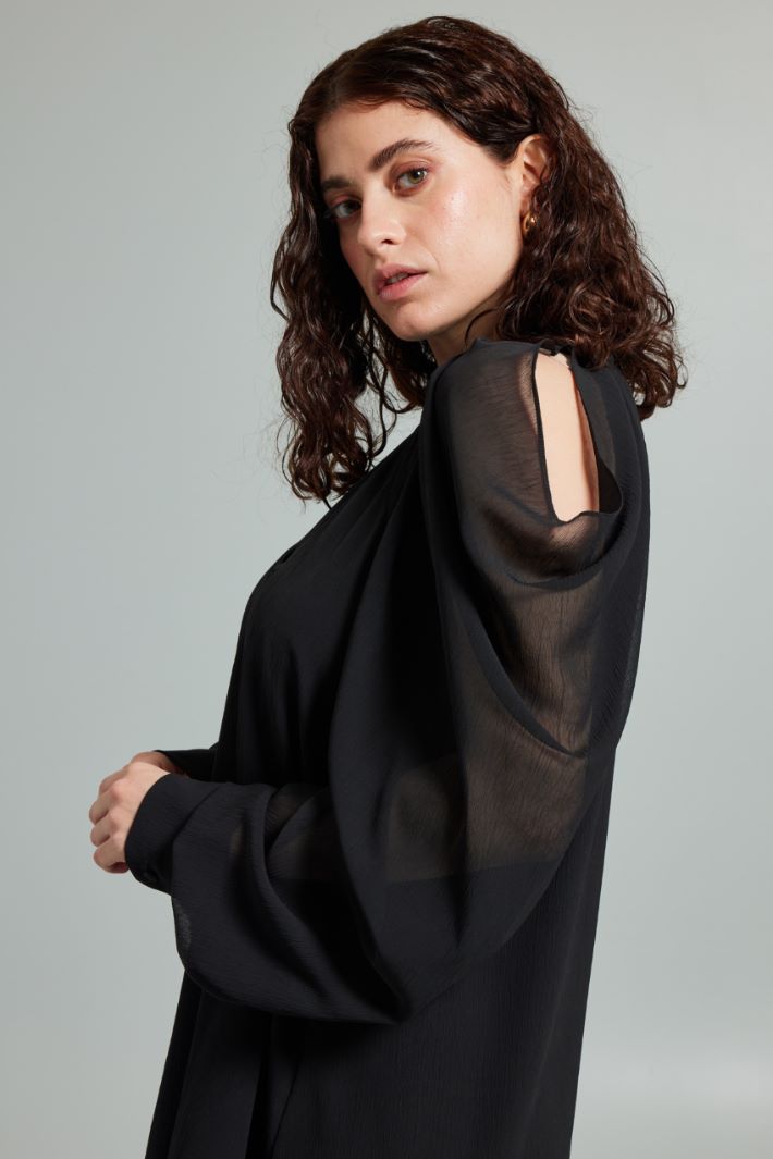 Abito con maniche drappeggiate - NERO - Fashion Market - 2