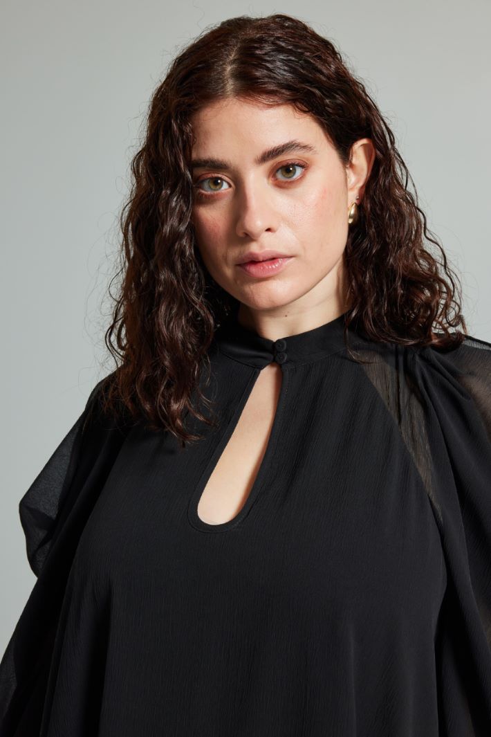 Abito con maniche drappeggiate - NERO - Fashion Market - 3