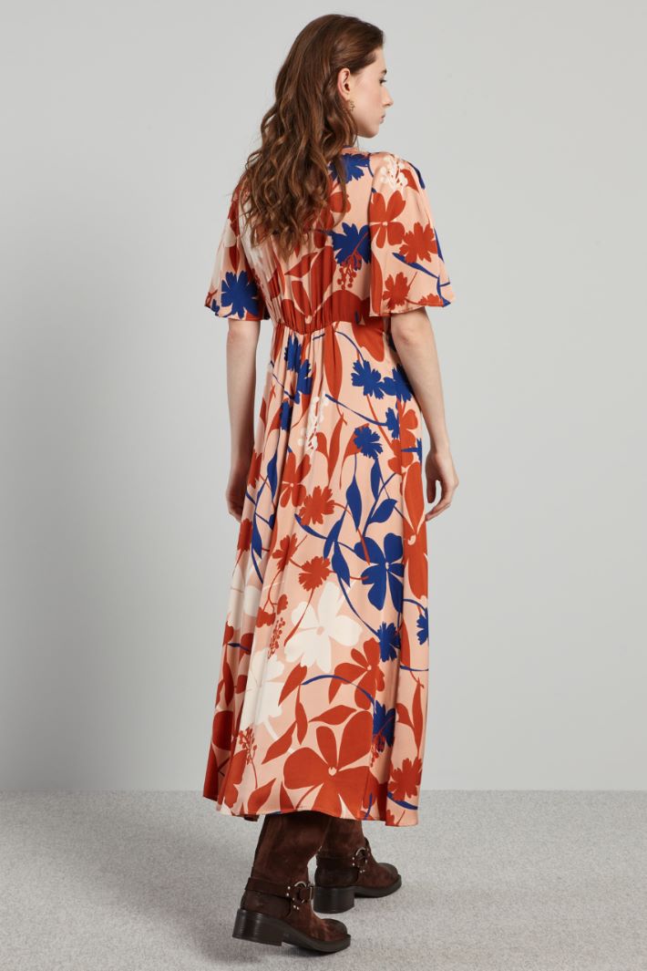 Abito lungo in raso stampato - ROSA TERRACOTTA BLU - Fashion Market - 4
