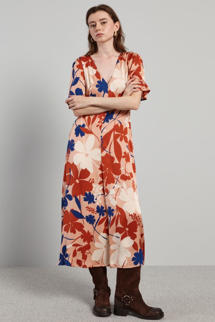 Abito lungo in raso stampato - ROSA TERRACOTTA BLU - Fashion Market - 2