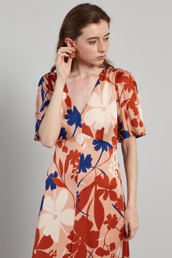 Abito lungo in raso stampato - ROSA TERRACOTTA BLU - Fashion Market - 3