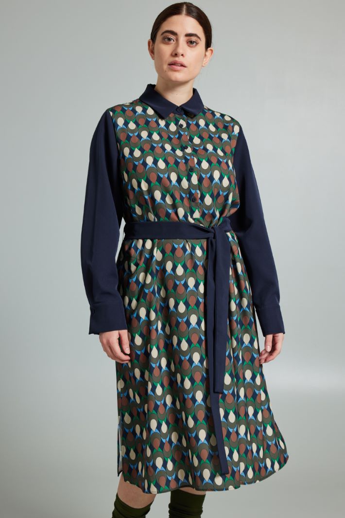 Abito in cady stampato - BLU NOTTE VERDE - Fashion Market - 2