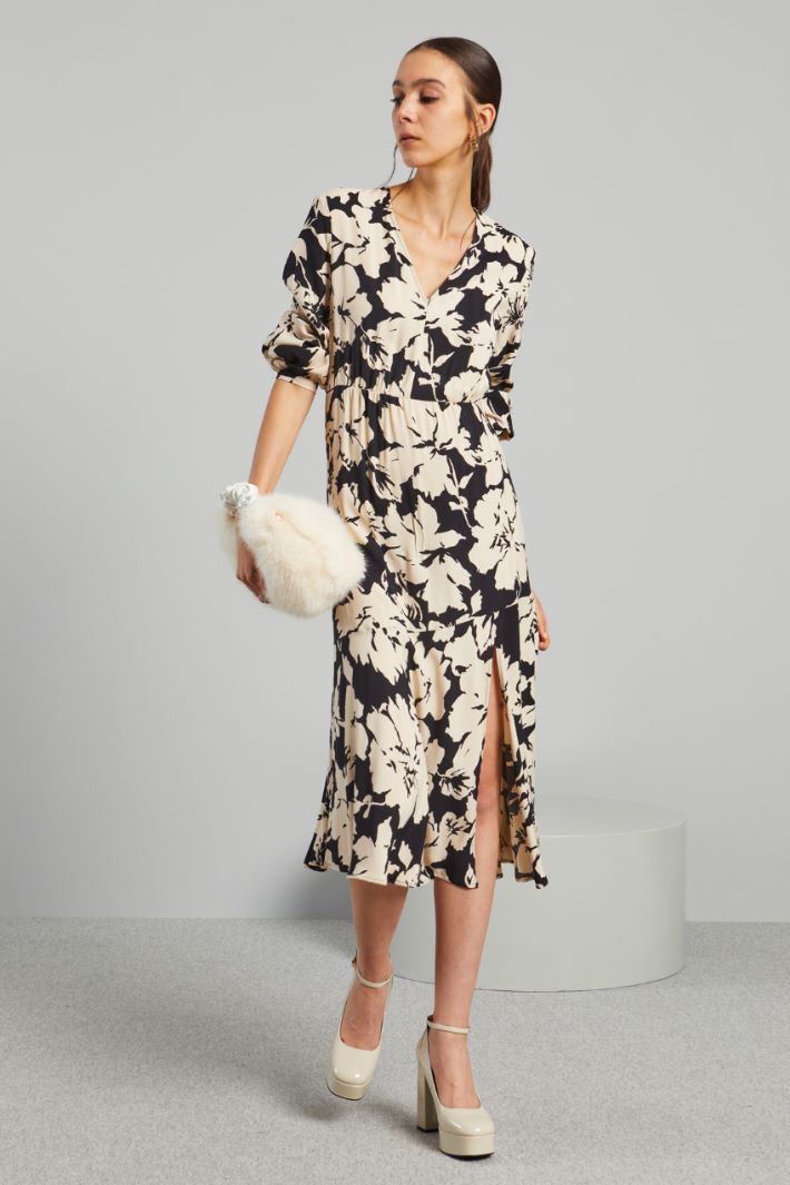 Abito in sablé di viscosa - BEIGE NERO - Fashion Market
