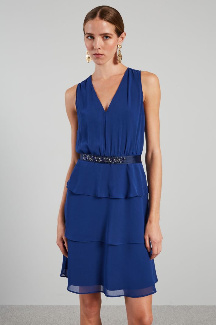 Abito a balze in georgette - BLU CHIARO - Fashion Market - 2