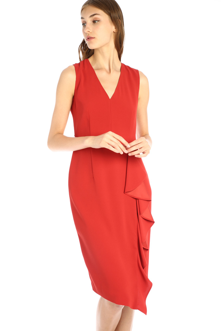 Abito in cady con volant - ROSSO - Fashion Market - 4