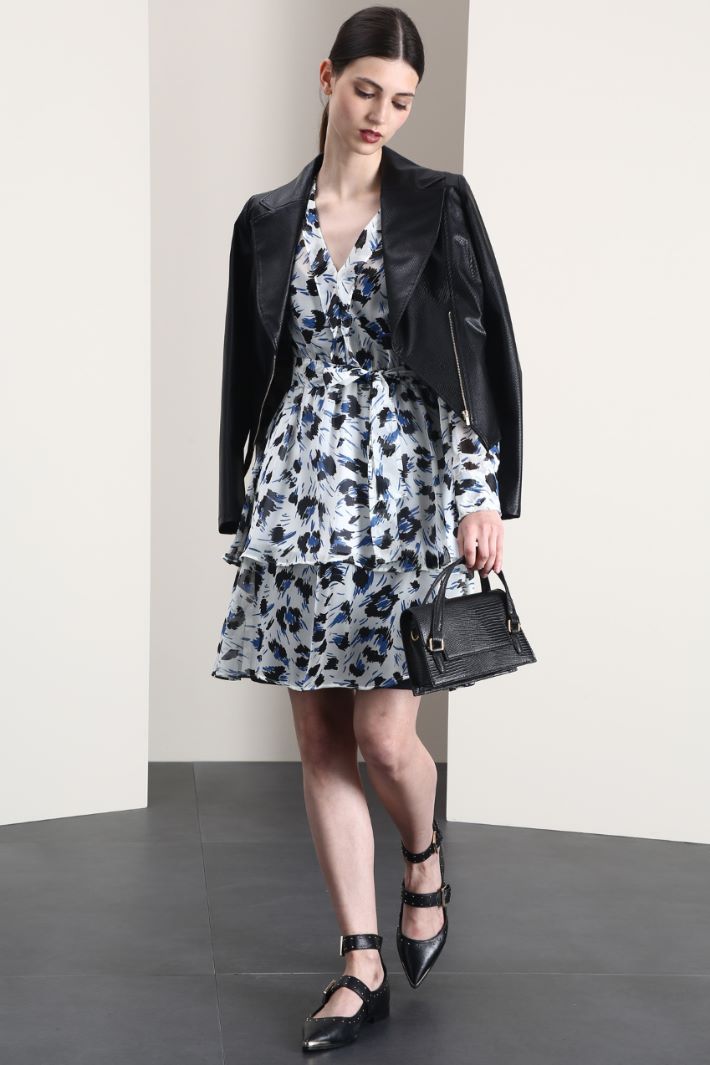 Abito a balze in georgette  - BIANCO BLU - Fashion Market - 4