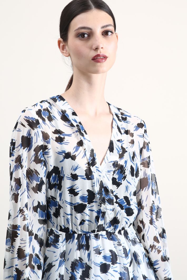 Abito a balze in georgette  - BIANCO BLU - Fashion Market - 3