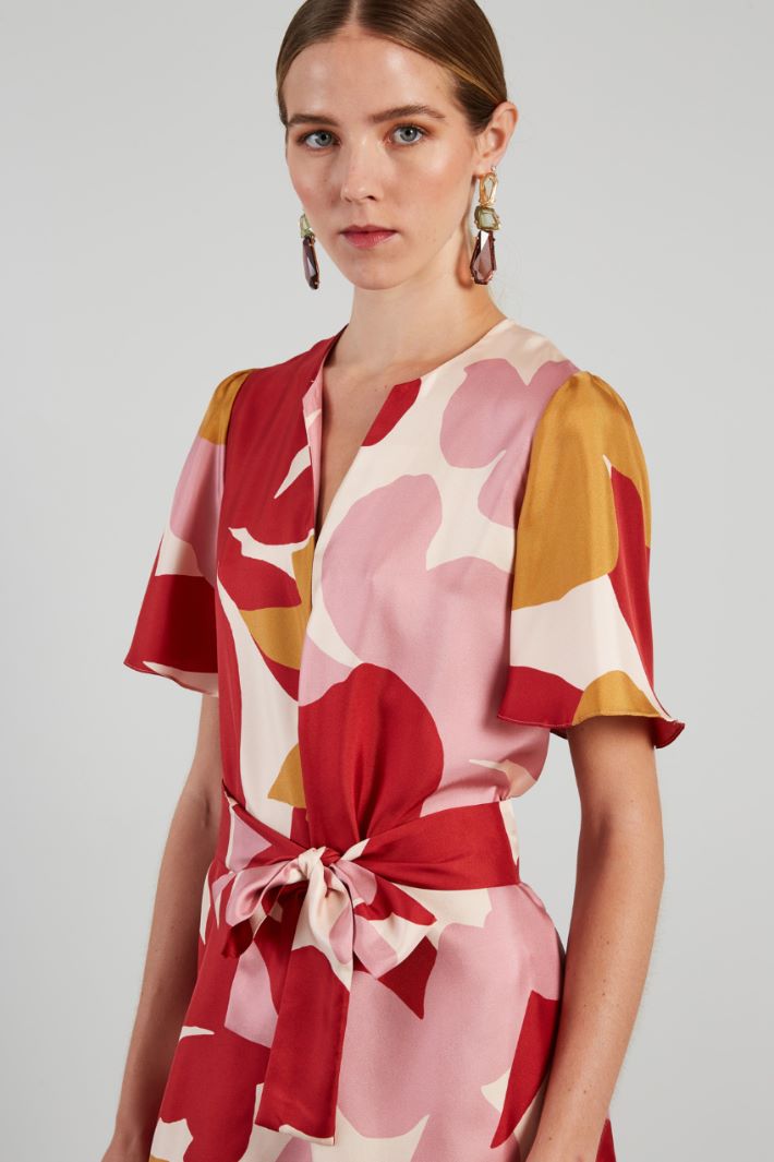 Abito in twill di seta - FRAGOLA SENAPE AVORIO - Fashion Market - 3