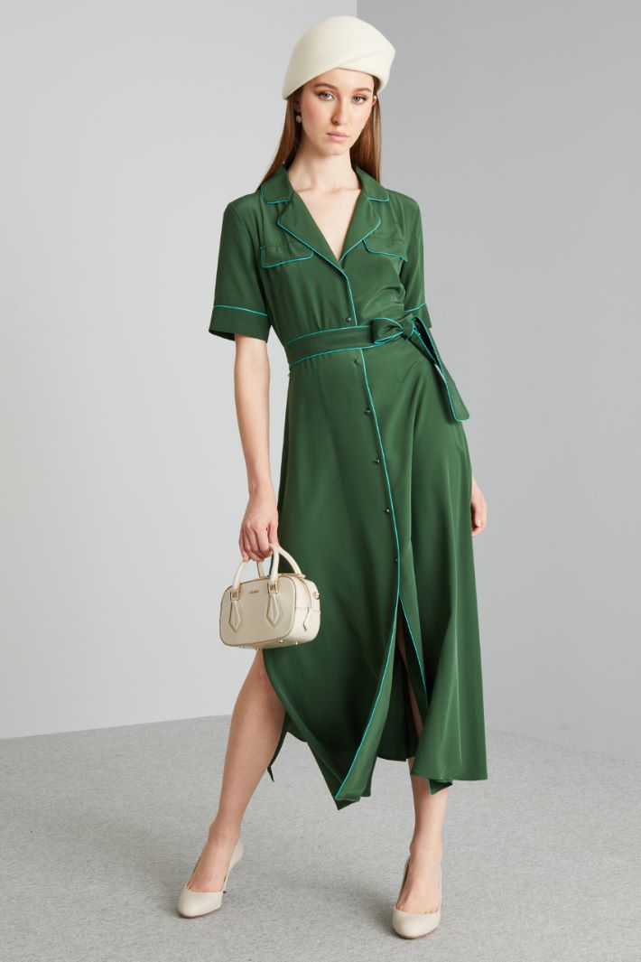 Abito rifinito da piping - VERDE KAKI ACQUAMARINA - Fashion Market