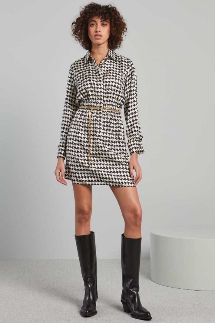 Chemisier con elastico in vita - BIANCO NERO - Fashion Market